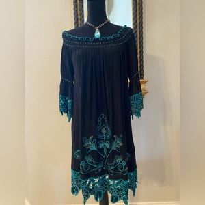 Urban Mango Black Dress with Turquoise Embriodery Size S